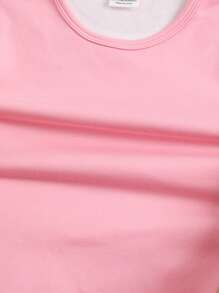 SHEIN 2pcs Tween Girl Simple Comfortable High Elastic Long Sleeve Sleepwear Set - Dusty Pink - View 6