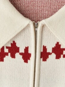 SHEIN MOD 撞色杏色针织开衫，配兔子装饰翻领，秋季毛衣，冬季服装，可爱毛衣，返校服装，服装，长毛衣 - 杏色 - 查看 5