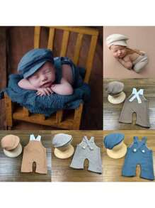 Zestaw ubrań do fotografii noworodkowej - kostium dla niemowląt, czapeczka, szelki, spodnie, rekwizyty do zdjęć, ubranka dla niemowląt, dekoracje na baby shower, prezenty dla rodziny, prezenty na baby shower, prezenty wielkanocne, rzeczy dla dziewczynek/chłopców