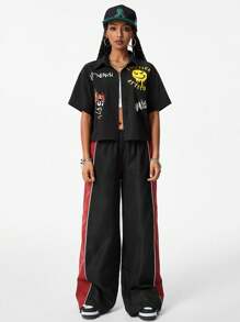 Coolane Áo sơ mi ngắn tay in họa tiết Graffiti dành cho nữ - màu đen - Xem 5