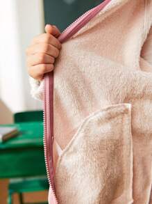 SHEIN Explorewe 少女优雅休闲百搭仿麂皮保暖内衬夹克 - 珊瑚粉 - 查看 5