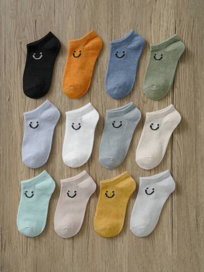 12 Paar atmungsaktive süße Kinder/Baby Socken mit lächelndem Gesicht