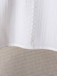 SHEIN 年轻女孩休闲白色圆领荷叶边喇叭袖衬衫，长袖上衣，时尚百搭，适合日常穿着，春秋新品 - 白色 - 查看 6