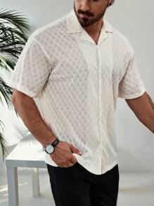 Manfinity Homme قميص رجالي صلب بأزرار أمامية للصيف