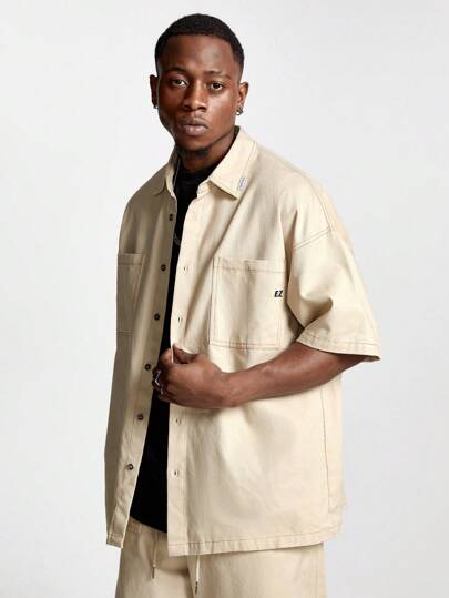 Manfinity VCAY Men's Embroidered English Text Graphic Loose Long Sleeve Shirt