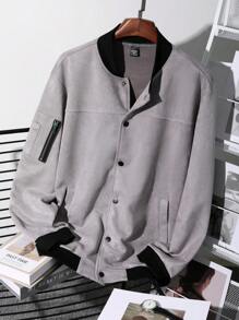 Manfinity Homme Men Zip Detail Bomber Jacket For Dailywear - Grey - View 8