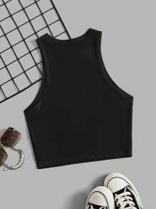 SHEIN EZwear 简约唇印圆领紧身女式吊带背心，适合夏季 - 彩色 - 查看 2