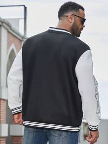 Manfinity LEGND Men's Casual Striped Print Baseball Collar Long Sleeve Bomber Jacket, Campus Style