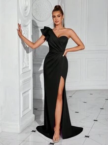 ADYCE 荷叶边前开衩设计无袖派对礼服，黑色优雅正式晚礼服，适合婚礼嘉宾、毕业典礼、晚宴 - 黑色 - 查看 5