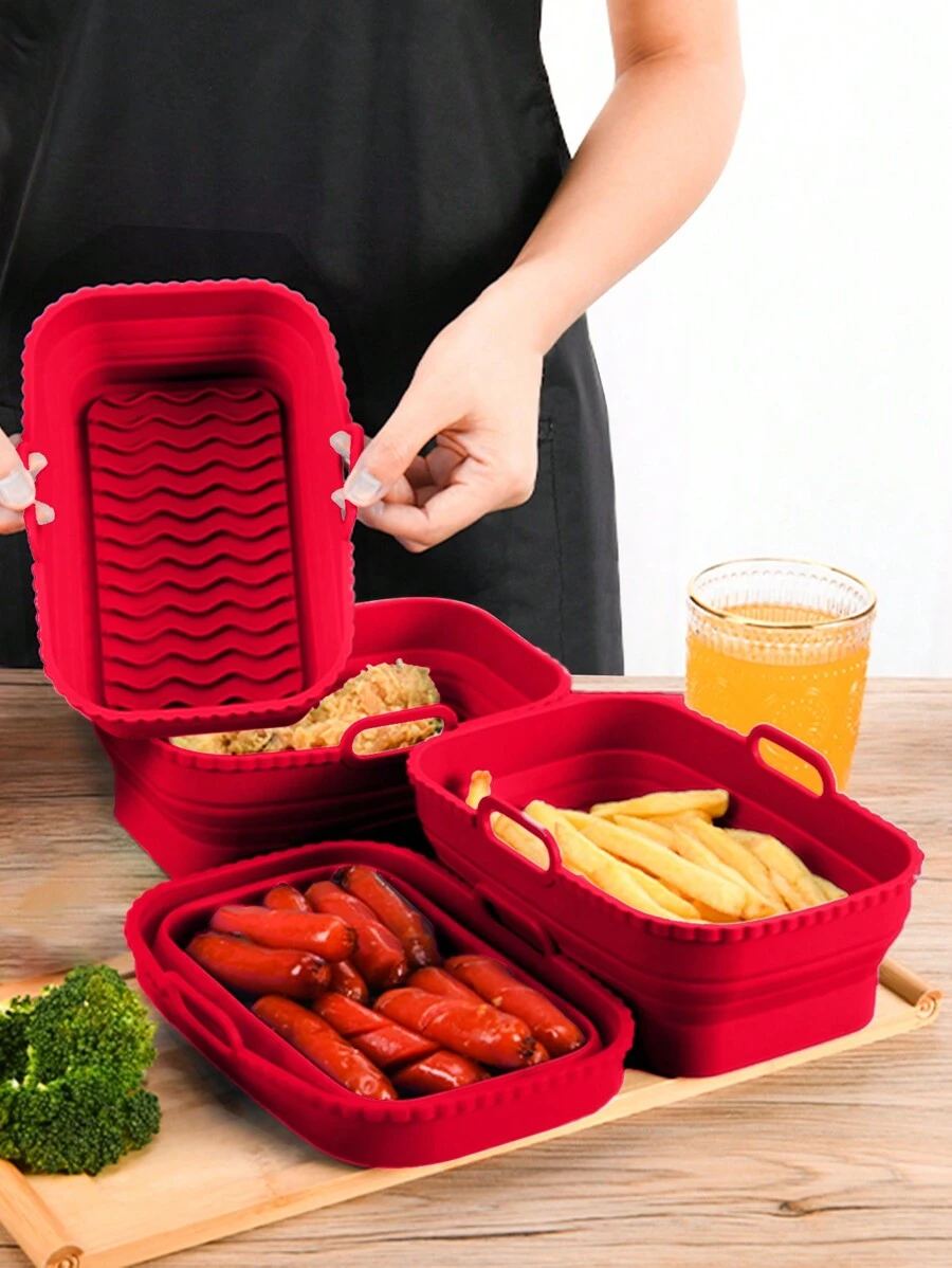 SHEIN Basic living 1pc Silicone Air Fryer Liner Air Fryer Kitchen Air Fryer Liners Air Fryer Paper Airfryer Air Frier - Red - View 1