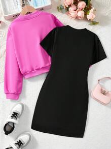 2 peças jaqueta de beisebol com estampa de urso para meninas adolescentes e minivestido com estampa de urso roupa fofa