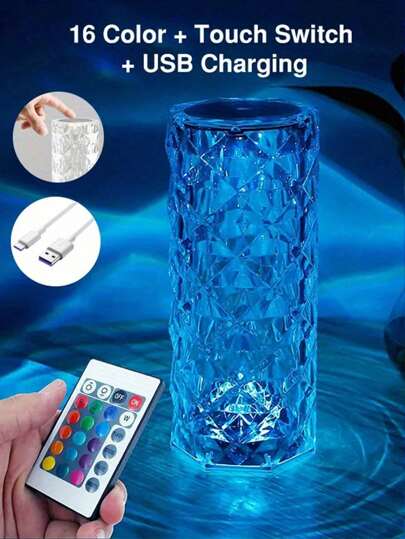 1 个 LED 水晶台灯带触摸控制（带遥控器），创意小夜灯，USB 可充电，可调光，适用于家庭、节日、办公桌、露营、派对、卧室、床边、客厅、装饰、拍照玫瑰氛围灯、万圣节和感恩节氛围装饰、圣诞灯、圣诞装饰、家居圣诞装饰、圣诞节、圣诞树、圣诞饰品、圣诞礼物、圣诞装饰、圣诞树饰品，专用于圣诞树装饰