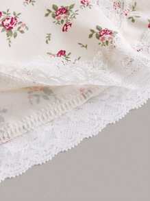 ROMWE Kawaii Ditsy Floral Print Contrast Lace Babydoll Cami Top, School - Multicolor - View 4