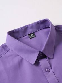 Manfinity Mode Men's Plain Button-Up Long Sleeve Formal Shirt, Simple And Mature Style, Lavender Dress Shirt Men, Men's Purple Button-Down Shirt, Fall - Purple - View 5