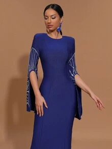 Modphy New Sexy Diamond Embellished Maxi Bandage Dress, Fashion Bodycon Evening Gown, Elegant For Wedding, Birthday Party, Formal Dinner, Eid Al-Fitr - Blue - View 7