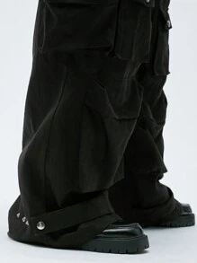 Manfinity VCAY Pantaloni cargo di moda, taglia plus, da uomo, con vita elastica, gamba ampia e molteplici tasche tessute