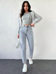 Cloudara Zipper Fly Tapered Jeans - Light Wash - View 5