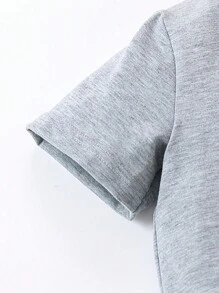 SHEIN 2 件套年轻男孩休闲运动 NY 印花圆领短袖 T 恤和撞色腰带运动裤，适合春/夏/秋季 - 藍色 - 查看 7