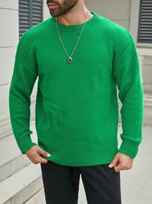 Manfinity Sporsity Pull ample à col rond à manches longues en tricot casual pour homme grande taille