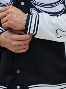 Manfinity LEGND Men's Casual Striped Print Baseball Collar Long Sleeve Bomber Jacket, Campus Style