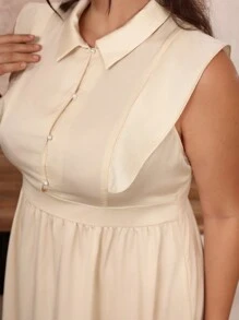 Aveloria Rosie Plus Size Fashionable Solid Color Collar Sleeveless Ruffle Hem Bodycon Dress - Apricot - View 2