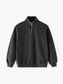 Vintage Washed Distressed Denim Top For Teenage Boys