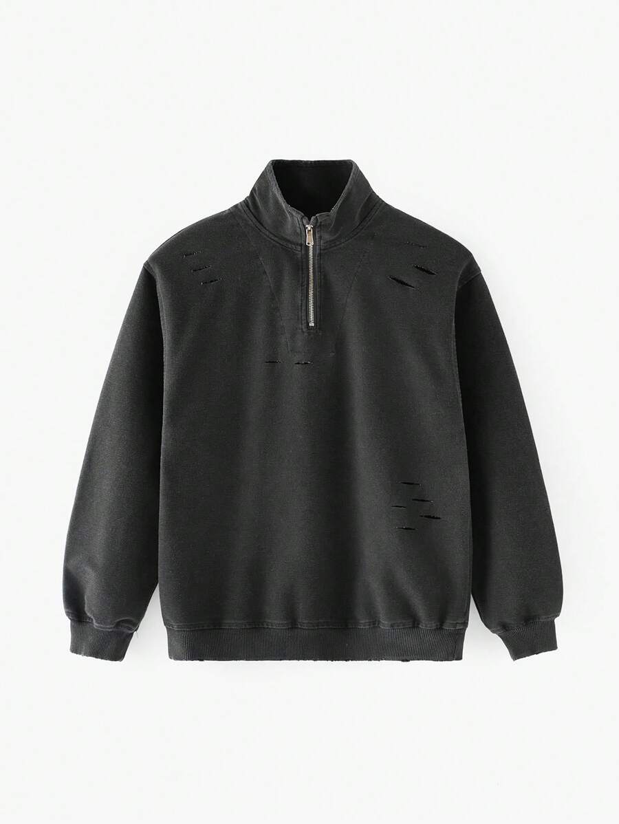 Vintage Washed Distressed Denim Top For Teenage Boys