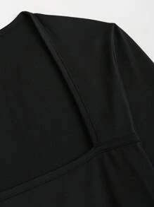Flirla Robe élégante pour femme à col carré, manches longues, avec imprimé floral et bloc de couleurs à l'ourlet