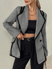 Chiquease Waist Cinching Colorblock Edge Elegant Daily Wear Long Sleeve Jacket - Multicolor - View 1