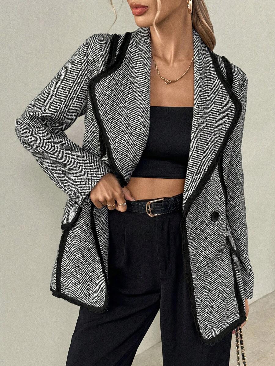 Chiquease Waist Cinching Colorblock Edge Elegant Daily Wear Long Sleeve Jacket - Multicolor - View 1