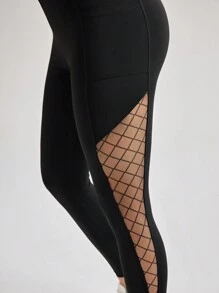 Easithlete Quần legging ngoài trời tối giản có lưới nối dành cho nữ - màu đen - Xem 12