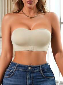 1 件装前扣聚拢女士无钢圈无肩带文胸 - 駝色 - 查看 5