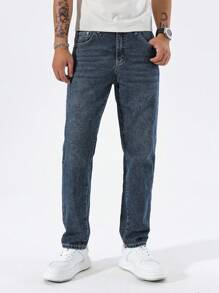 Manfinity Homme Jeans casuales ajustados de unicolor con bolsillos para hombres - Azul - Ver 4