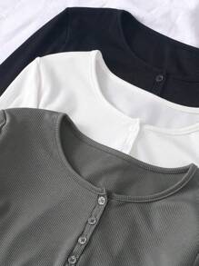 Chiquease 3pcs Half Button Tee Fall Cloth For Women