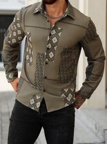 Manfinity Homme Camiseta Casual Masculina de Manga Longa Estampada - Multicolorido - Visão 4