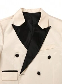 Manfinity Mode Men's Colorblock Double Breasted Long Sleeve Suit Jacket And Pocket Trousers Set - Champagne - View 5