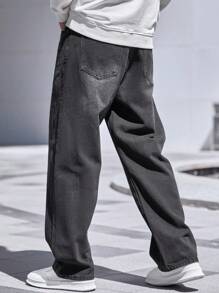 Manfinity Homme Quần Jeans Ống Đứng Thường Ngày Cỡ Lớn Cho Nam, Thoải Mái Và Hợp Thời Trang Đường Phố, Quần Jeans Cargo Dài Màu Xám Đậm, Dành Cho Chồng, Quà Tặng Bạn Trai - Màu xám đen - Xem 2