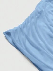 SHEIN EZwear Váy mini ôm sát hai lớp lưới màu trơn dành cho nữ - Màu xanh lam - Xem 3