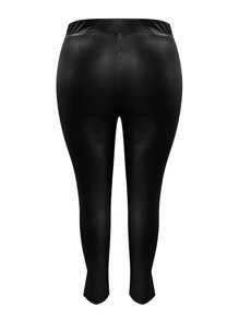 LovelyWholesale 大码女式休闲修身纯色PU裤子 - 查看 6