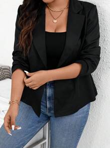 SHEIN Essnce Plus Size Women's Fashion Casual Commuting Spring Elegant Business Casual Women Dresses, Party Women Tops, Black Suit - Black - View 3