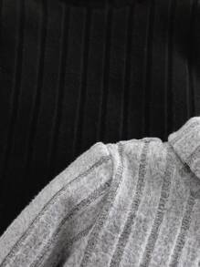 女婴 2 件/套 性别中性百搭高领保暖衬里长袖毛衣针织衫和纯色套头衫，黑色和灰色