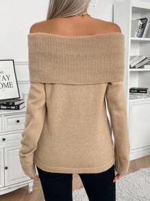 Chiquease Women's Oversized Collar Off Shoulder Button-Up Split Knit Sweater
