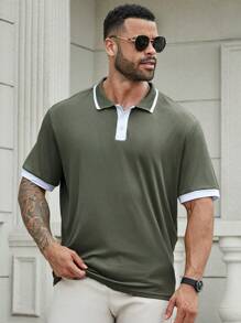 Manfinity Homme 男式大码修身撞色休闲商务 Polo 衫 - 綠色 - 查看 3
