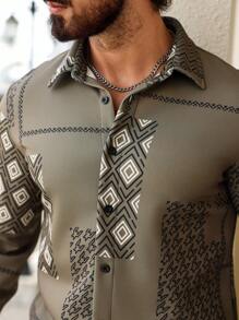 Manfinity Homme Camiseta Casual Masculina de Manga Longa Estampada - Multicolorido - Visão 7