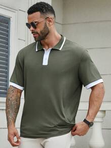 Manfinity Homme 男式大码修身撞色休闲商务 Polo 衫 - 綠色 - 查看 4