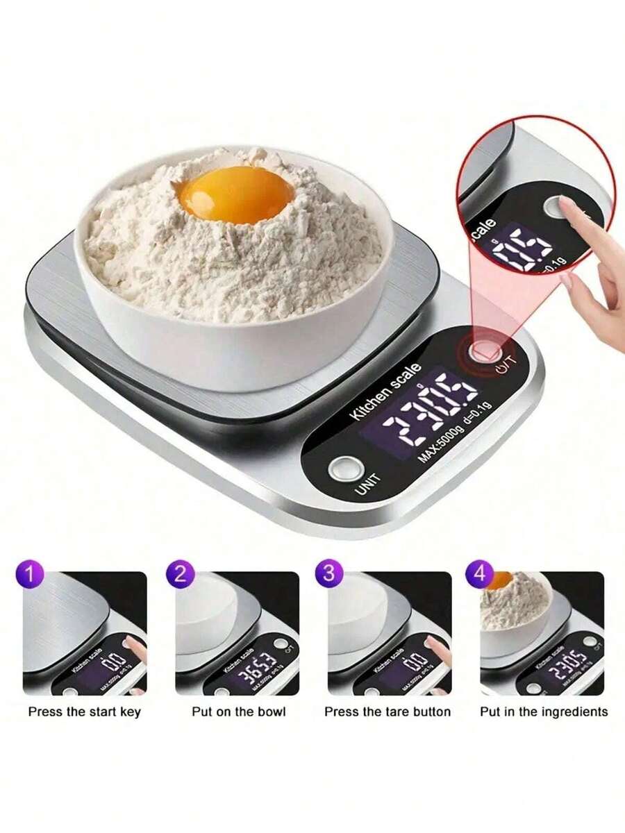 1个高精度不锈钢电子厨房秤，电子秤，精准烘焙家用小秤，食品秤，药品秤，咖啡秤，邮政秤，厨房用品，烘焙工具