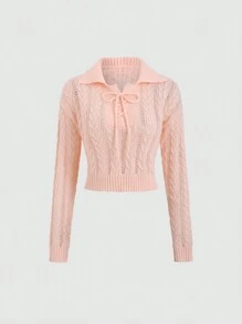 Sweetra Women's Drawstring Long Sleeve Casual Simple Sweet Solid Color Sweater Knit Pullover Fall Winter Outfit