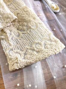 Teens Girls' High-End Custom Lace Hollow Flare Sleeve Jacket, Cover-Up For Vacation & Sunscreen - Beige - View 4