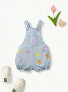 Infant/Toddler Girls' Casual Butterfly Pattern Bib Pants - Blue - View 1