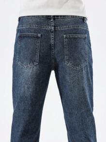 Manfinity Homme Jeans casuales ajustados de unicolor con bolsillos para hombres - Azul - Ver 8